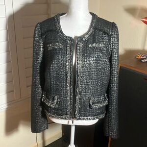🩶🖤Vintage Apt.9 Black & Metallic Silver Poly, Acrylic Lined Jacket Size L